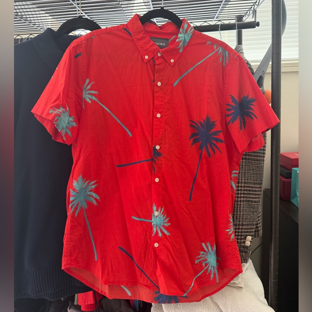 Bonobos Red Palm-Print Short-Sleeve Button-Down Shirt